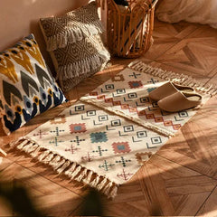 60x90cm Retro Bohemian Hand Woven Tassel Carpet for Home Living Room Window