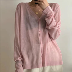 Cardigan Shirt Women Tops Korean Long Sleeve Cardigan Summer Tops V Neck