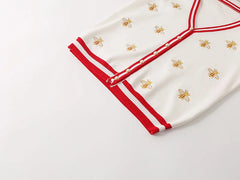 Fashion Designer Bee Embroidery Cardigan Long Sleeve Single Breasted