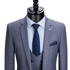 Tuxedo for Mens: Men Suit Style Blazer Vest 3Piece Blue Grey Slim Fit Fashion Suit