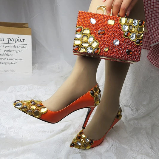 Matching Shoes and Bags: Crystal Pointed Toe High Heels Women Wedding Shoes