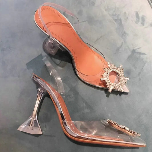 34-45 PVC Transparent Crystal Shoes Pointed Odd Heel Shoes Stiletto Ladies