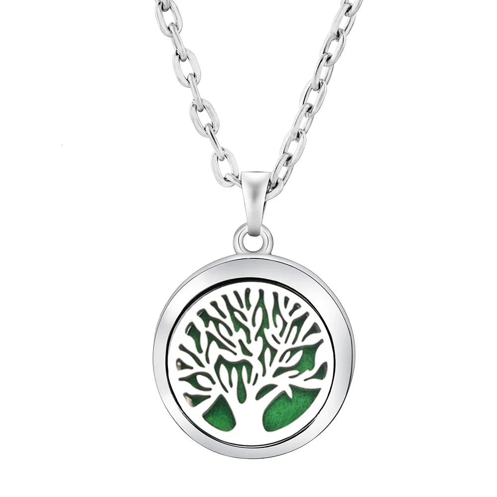 New Stainless Steel Fashion Tree Of Life Aromatherapy Necklace Essential Oil Diffuser Perfume Locket Pendant Women Jewelry Gift