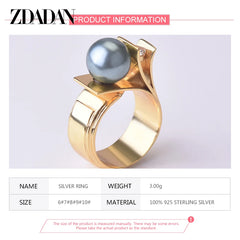 925 Sterling Silver Pearl Ring For Women 18k Gold Charm Finger Rings Party