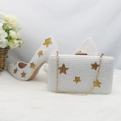 Matching Shoes and Bags: Gold Star Women Wedding Shoes With Matching Bag Bride