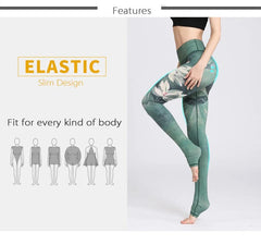 Cloud Hide Yoga Pants Women High Waist Trainer Sports Leggings Long Tights Floral