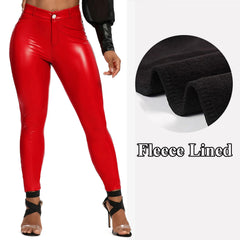 Winter Black Leather Leggings Women Skinny Push Up High Waist Legging Pockets