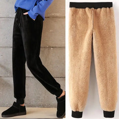 Slim Women Pant Winter Lambskin Cashmere Pants Warm Female Casual Pants Harem
