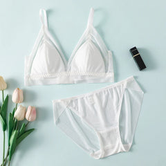 Bra Set 100%Real Silk and Lace Wire Free Comfort Bras and Panties
