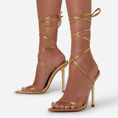 12CM Gladiator Heels Sandals For Women Fashion Pointed Open Toe
