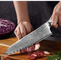 Kitchen Knives-Set Damascus Steel VG10 Chef Knife Cleaver Paring Bread Knife Blue