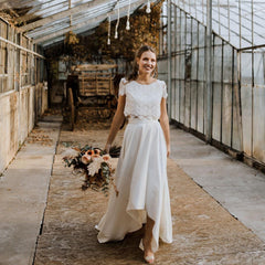 White Bridesmaid Dresses: Two Piece Lace Boho Wedding Dress Crop Top Bohemian