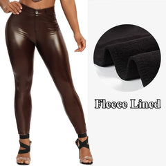 Winter Black Leather Leggings Women Skinny Push Up High Waist Legging Pockets