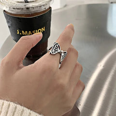 925 Sterling Silver Party Rings Fashion Creative Hollow Butterfly Wings Wedding