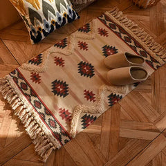 60x90cm Retro Bohemian Hand Woven Tassel Carpet for Home Living Room Window