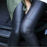 Women Spring Summer Leggings Outerwear Stitching Matte Imitation Leather
