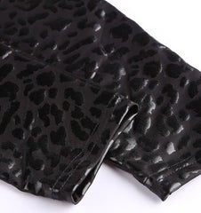 High Waist Leather Leggings for Women Leopard Snake Leather Trouser Black