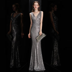 Evening Dresses: V Neck Sequin Evening Dress Long Women Mermaid Formal Dress