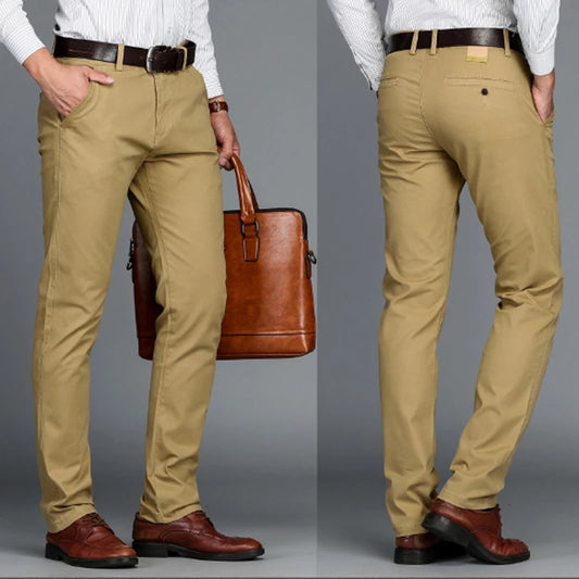 Mens Pants Cotton Casual Stretch male trousers man long Straight High Quality