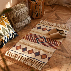 60x90cm Retro Bohemian Hand Woven Tassel Carpet for Home Living Room Window
