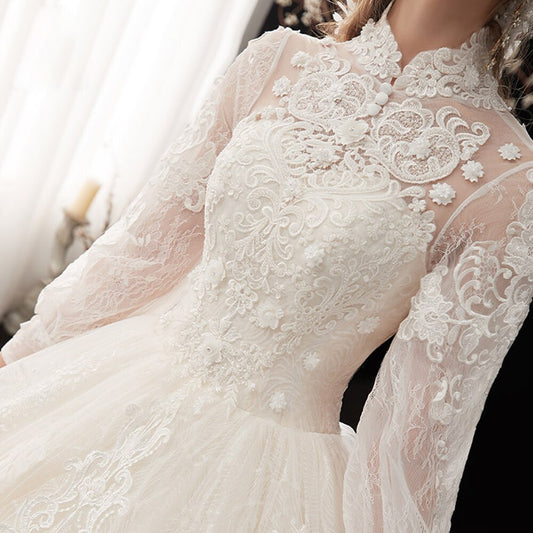 White Bridesmaid Dresses: Sleeve Pearls Flowers Appliques Lace Princess Ball Gown