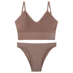 Bra Set Women Underwear Set Bralette Female Lingerie Ribbed Tops