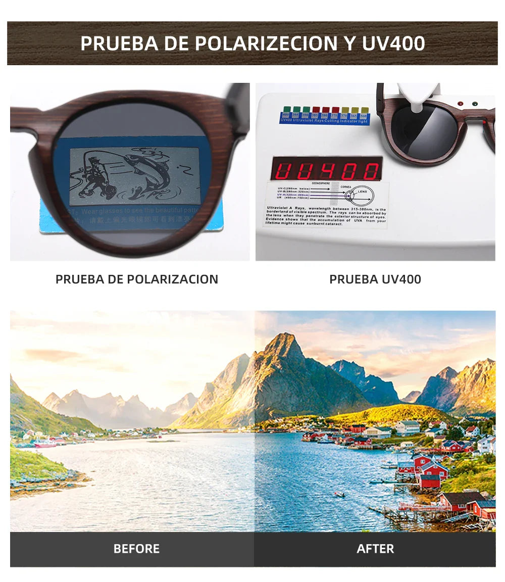 GM Brand Desgin Spring New Style 100% Bamboo Polarized Sunglasses Men Women Fashion Glasses UV400 paper Box 8240
