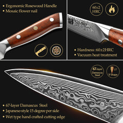 3.5'' Inch Paring Kitchen Knife Handmade Damascus Steel Rosewood Handle