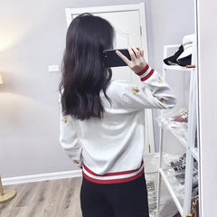 Fashion Designer Bee Embroidery Cardigan Long Sleeve Single Breasted
