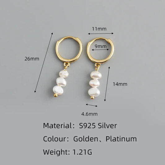 WANTME Real 925 Sterling Silver Natural Freshwater Baroque Pearl Stud Earrings for Women Bohemian Charming Jewelry Trend 2021