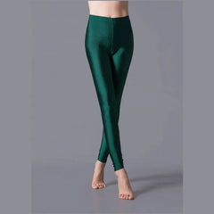 Women Shiny Pants Leggings Solid Color Fluorescent Spandex