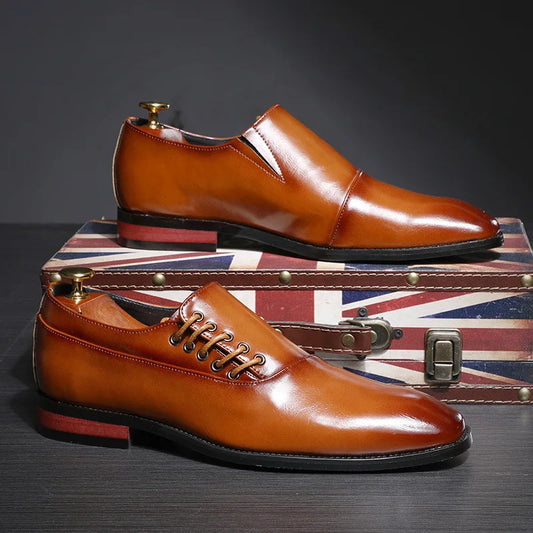 Men Leather Shoes Formal Dress Wedding Shoes Red Business