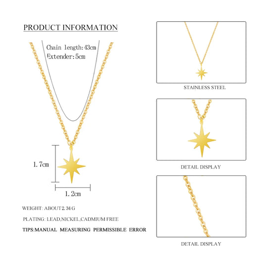 316 L Stainless Steel Necklace For Women Gold Plated Star Pendant Clavicle Necklaces