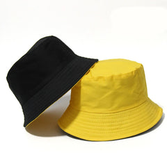 Black Solid Dots Bucket Hat Two Side Wear Unisex Simple Bob Caps Hip Hop Gorros Men