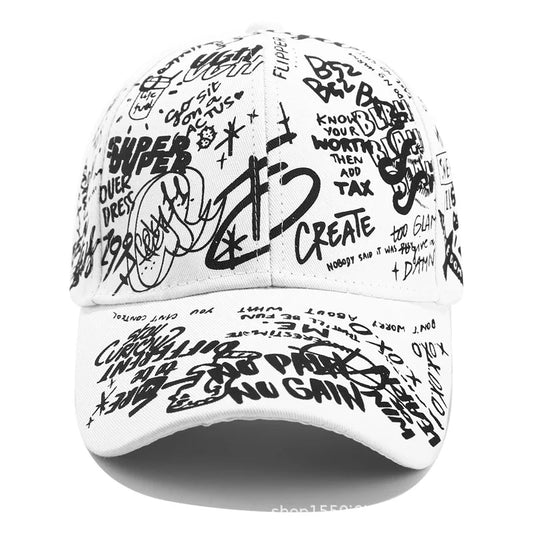 Korean version of the graffiti personality baseball hat tide men and women casual wild black shade curved eaves cap sun hat