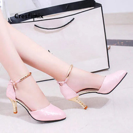 Women Fashion White Pointed Toe Buckle Strap Pu Leather Stiletto