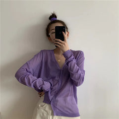 Cardigan Shirt Women Tops Korean Long Sleeve Cardigan Summer Tops V Neck