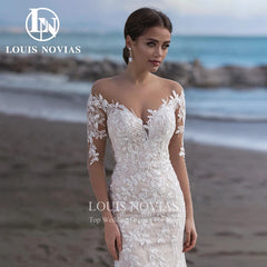 White Bridesmaid Dresses: Wedding Dresses Bride Long Sleeve Invisible Neckline