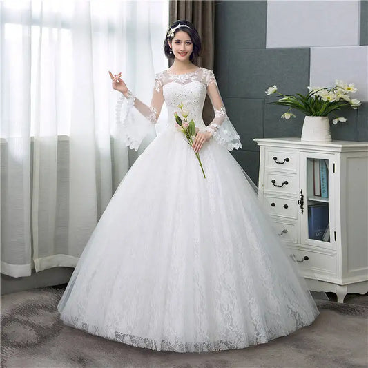 White Bridesmaid Dresses: Wedding Dresses Simple O-neck Back Lace Up Wedding Gown