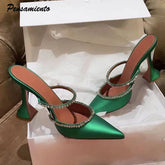 Rhinestones satin Women Pumps Slippers Elegant Pointed toe High heels