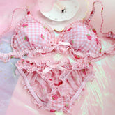 Women's Cute Strawberry Print Bra & Panties Lingerie Set Japanese Girl Bras