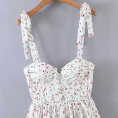 Retro Summer Bandage Tie Bow Spaghetti Strap Mini Dress