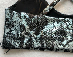 Women's Retro Metallic Snake Gym Leggings Blue Silver Shiny Legging Fitness Bottom