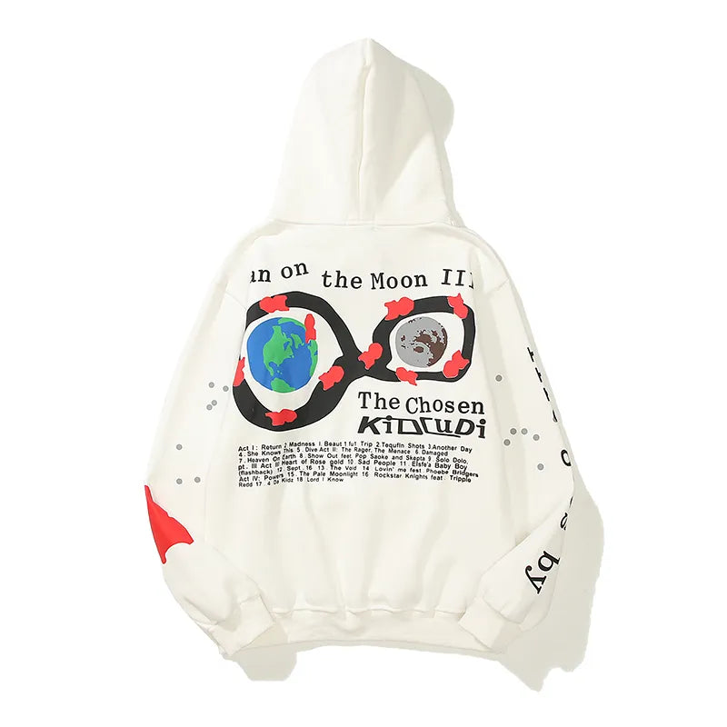 Kanye West Letter Foam Fleece Sweatshirt Mens and Womens Retro Oversize Casual Hoodies
