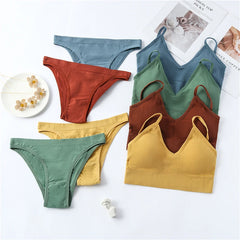 Bra Set Women Underwear Set Bralette Female Lingerie Ribbed Tops