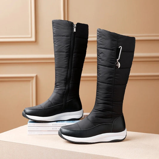 Women Knee High Boots Waterproof Leather Thigh Snow Boots