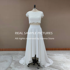 White Bridesmaid Dresses: Two Piece Lace Boho Wedding Dress Crop Top Bohemian