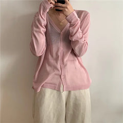 Cardigan Shirt Women Tops Korean Long Sleeve Cardigan Summer Tops V Neck