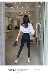 Women Sharkskin Black Leggings Thin Workout Stretch Fitness