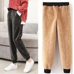 Slim Women Pant Winter Lambskin Cashmere Pants Warm Female Casual Pants Harem
